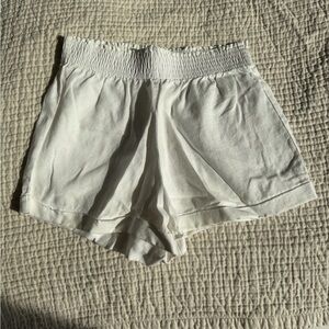 Reformation White High-Waist Smocked Linen Shorts